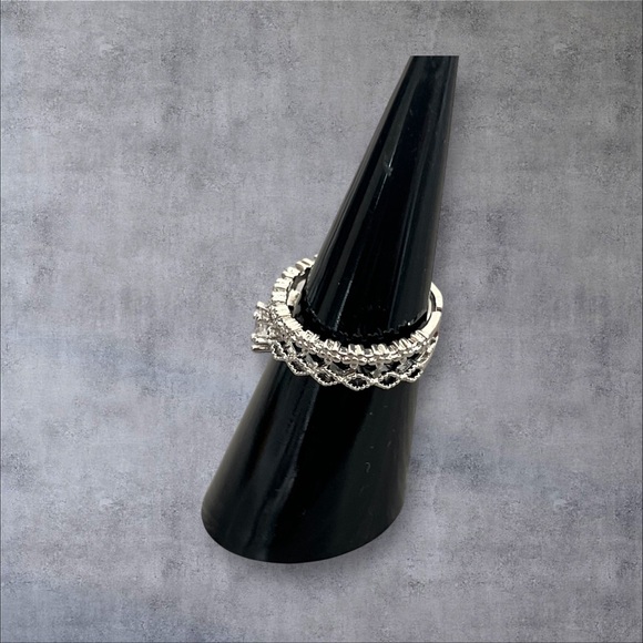 Stainless steel Clear CZ Paved silver ring adjustable size - Picture 6 of 7